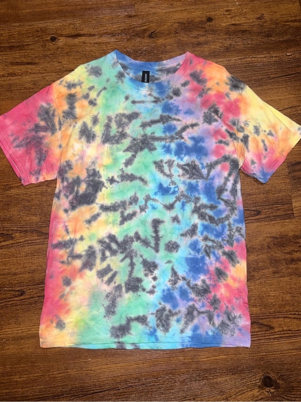 Rainbow Scrunch Tie Dye Hippie Festival Handmade Cotton Crewneck Shirt Size L